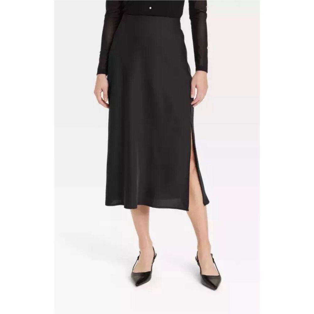 a new day Black Midi Slip Skirt with Side Slit Sz XL